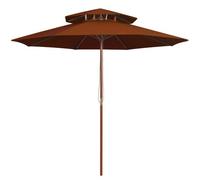 Vidaxl Parasol À Deux Étages Avec Mât En Bois Terre Cuite 270 Cm