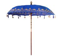 vidaXL Parasol de Jardin Bleu, 210-220 cm, Pliable, résistant à l'eau, Style balinais. en Coton et Bois Massif avec Une Finition Lisse laquée. Réglage Manuel, Poteau de 3,8 cm. Parasol de Patio, idéa