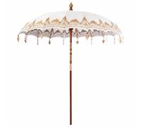 vidaXL Parasol balinais 210-220 cm crème en Coton et Bois Massif, résistant à l'eau, Rond, Finition Vernies, pour Le Jardin ou la terrasse. Parfait pour l'été, Opaque et Facile à Ranger, Usage extéri