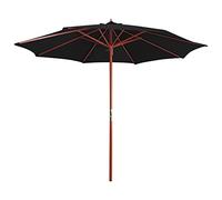 vidaXL Parasol avec Mât en Bois, Pare-soleil de Patio, Abri de Soleil, Parasol de Plage Terrasse Arrière-cour Extérieur, 300x258 cm Noir