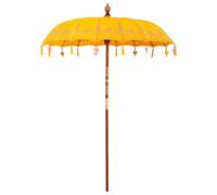 vidaXL Parasol balinais 180-190 cm Jaune en Coton et Bois Massif, résistant à l'eau, réglable manuellement, Finition laquée, Parfait pour Le Jardin ou la terrasse, Offre de l'ombre, Forme Ronde, Toil