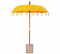 vidaXL Parasol balinais 260 Jaune 180-190 cm Coton et Bois Massif, Parasol Rond balinais, Robuste et Tendance, Ombre Exotique pour Jardin, terrasse ou Patio, idéal pour l'été