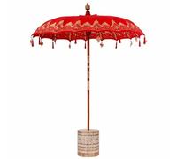 vidaXL Parasol balinais 260 Rouge 180-190 cm Coton et Bois Massif, Parasol balinais, ombrelle en Bois Ronde pour Jardin et terrasse, Une Solution Durable pour l'ombre et la déco