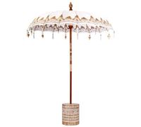 vidaXL Parasol balinais avec Base Crème 185 x 185 x 260 cm, Parasol balinais, ombrella Ronde pour Jardin et terrasse, Solution Tropicale pour Couvre-Patio en été