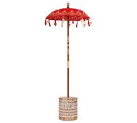 vidaXL Parasol balinais avec Base Rouge 95 x 95 x 260 cm, Parasol Rond balinais, en Coton, avec canopée en Bambou, Ombre décorative pour Le Jardin et la terrasse
