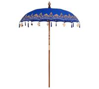 vidaXL Parasol balinais Bleu 180-190 cm en Coton, en Bois laqué, Pliable à la Main, résistant à l'eau, idéal pour ombrager Les terrasses et Jardins, mât de 3,8 m, Parfait pour l'été