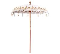 vidaXL Parasol Balinais crème en Coton et Bois, Taille 180-190 x 250 cm, Pliable à la Main, réglable, Finition Vernie, résistant à l'eau, Parfait pour l'extérieur, Ombre de Jardin, Forme Ronde, auven