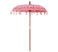 vidaXL Parasol balinais Rose Pliable pour Patio extérieur (180-190) x 250 cm, en Tissu de Coton résistant à l'eau, Forme Ronde, Poteau en Bois laqué 3,8 cm, Parfait pour décorer Ton Jardin cet été.