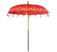 vidaXL Parasol balinais Rouge 210-220 cm, Pliable en Coton et Bois Massif. Idéal pour l'extérieur en été, avec Une Finition imperméable. Réglage Manuel pour la canopée. Parasol Rond pour Jardin ou Te