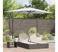 vidaXL Parasol Banane Cantilever en Acier revêtu de Poudre Sable 294 x 200 x 254 cm, Inclinaison réglable & manivelle Solaire avec LEDs, résistant au Vent pour l'extérieur, Parfait pour Le Balcon, Le