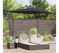 vidaXL Parasol Banane Cantilever Noir 294 x 200 x 254 cm en Acier Poudré et Polyester avec Lumières LED Solaire, Inclinaison Réglable, Manivelle, Résistant au Vent, Base Croisée, Ventilation, Parasol