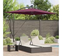 vidaXL Parasol Cantilever extérieur Rouge Bordeaux en Acier avec revêtement époxy, 294 x 200 x 254 cm. Résistant aux UV, ventilé, avec éclairage Solaire, inclinable, à manivelle en Polyester. La solu