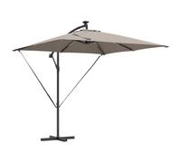 vidaXL Parasol Banane Droit Taupe en Acier Thermolaqué 249 x 250 cm Résistant au Vent. avec Lumières LED Solaires, Inclinaison Réglable, Poignée Facile, Résistant aux UV et à l'eau. Parasol d'Extérie