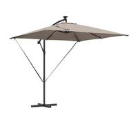 vidaXL Parasol Banane Droit Taupe en Acier Thermolaqué 249 x 250 cm Résistant au Vent. avec Lumières LED Solaires, Inclinaison Réglable, Poignée Facile, Résistant aux UV et à l'eau. Parasol d'Extérie