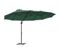 vidaXL Parasol Cantilever en Acier Vert, Peinture en Poudre, Double Toit, système de Verrouillage Automatique, 372 x 198 x 253 cm, résistant aux UV et à l'eau, Style Moderne, Protection Solaire pour