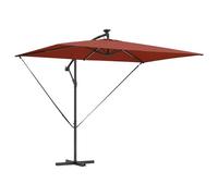 vidaXL Parasol Cantilever en Terracotta avec Structure en Acier, 294 x 200 x 254 cm. Design réglable, LEDs solaires, résistant au Vent, Base croisée Robuste, Inclinaison Facile. Facile à Entretenir,