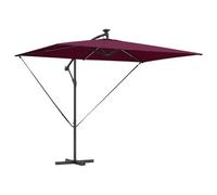 vidaXL Parasol Cantilever extérieur Rouge Bordeaux en Acier avec revêtement époxy, 294 x 200 x 254 cm. Résistant aux UV, ventilé, avec éclairage Solaire, inclinable, à manivelle en Polyester. La solu