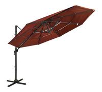 vidaXL Parasol de Jardin à 4 Niveaux avec Mât en Aluminium, Pare-soleil de Patio, Abri de Soleil, Parasol de Plage Terrasse, Terre Cuite 3x3 m