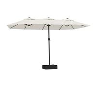 Parasol à double tête avec LED blanc sable 449x245 cm, parasol de jardin, parasol d'extérieur, parasol de patio, parapluie