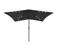 vidaXL Parasol de Jardin avec LED et Mât en Acier, Pare-Soleil de Patio, Abri de Soleil, Parasol de Plage Terrasse Extérieur, Noir 2x3 m
