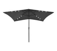 vidaXL Parasol de Jardin avec LED et Mât en Acier, Pare-soleil de Patio, Abri de Soleil, Parasol de Plage Terrasse 313788 Gris G