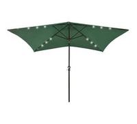 vidaXL Parasol de Jardin avec LED et Mât en Acier, Pare-soleil de Patio, Abri de Soleil, Parasol de Plage Terrasse 313786 Vert G