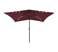 vidaXL Parasol de Jardin avec LED et Mât en Acier, Pare-soleil de Patio, Abri de Soleil, Parasol de Plage Terrasse Extérieur, Rouge Bordeaux 2x3 m
