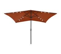 vidaXL Parasol de Jardin avec LED et Mât en Acier, Pare-Soleil de Patio, Abri de Soleil, Parasol de Plage Terrasse Extérieur, Terre Cuite 2x3 m