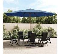vidaXL Parasol de jardin avec mât en bois bleu azuré 400x273 cm, parasol, parasol d'extérieur, parasol de patio, parapluie, 363182 Bleu G