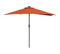 vidaXL Parasol de Jardin Demi avec des lumières LED, en Tissu Polyester Terracotta, résistant aux UV et à l'eau. Il a Une manivelle réglable et Un Cadre en Aluminium Gris foncé. Dimensions : 294 x 15