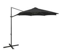 Vidaxl Parasol Déporté Avec Mât Et Lumières Led Noir 300 Cm Noir