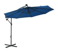 Vidaxl Parasol Déporté À Led Et Mât En Acier 300 Cm Azuré