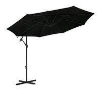 Vidaxl Parasol Déporté À Led Et Mât En Acier 300 Cm Noir Noir