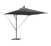 vidaXL Parasol déporté Anthracite en Acier, avec Un Bon revêtement en Poudre, en Polyester. Dimensions : 249 x 249 x 250 cm. Éclairement LED Solaire, inclinable, résistant au Vent, avec manivelle et