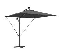 vidaXL Parasol déporté Anthracite en Acier, avec Un Bon revêtement en Poudre, en Polyester. Dimensions : 249 x 249 x 250 cm. Éclairement LED Solaire, inclinable, résistant au Vent, avec manivelle et