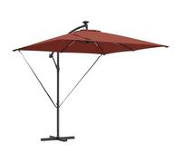vidaXL Parasol déporté en Terre Cuite, en Acier Peint en Poudre, avec éclairage LED. Dimensions : 249 x 249 x 250 cm. Résistant au Vent, il Offre de l'ombre et a Une Fonction d'inclinaison. C'est Un