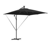 vidaXL Parasol déporté Noir en Acier 249 x 250 cm avec éclairage LED Solaire. Il résiste au Vent, s'incline et Vient avec Une Base en Croix en Tissu Polyester pour ombrager Ton Patio Pendant l'été.