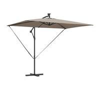 vidaXL Parasol déporté Taupe avec lumières LED solaires, Cadre en Acier Peint, 294 x 200 x 254 cm, résistant au Vent, avec manivelle inclinable et Ventilation pour Rester Stable Dehors