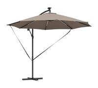 vidaXL Parasol déporté Taupe, en Acier Peint, 294 x 248 cm, avec lumières LED solaires, résistant aux UV et à l'eau, inclinable, manivelle, Base Lourde, pour l'extérieur, en Polyester.