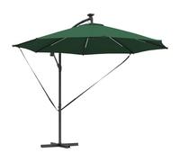 vidaXL Parasol déporté Vert en Acier avec revêtement en Poudre, 294 x 248 cm, lumières LED solaires, Inclinaison et manivelle, résistant au Vent, Protection pour Le Jardin Contre Le Soleil, Finition