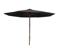 vidaXL Parasol d'Extérieur avec Mât en Bois, Pare-Soleil de Patio, Abri de Soleil, Parasol de Plage Jardin Terrasse Balcon, 350 cm Noir