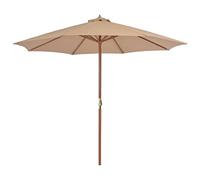 vidaXL Parasol d'Extérieur avec Mât en Bois, Pare-soleil de Patio, Abri de Soleil, Parasol de Plage Jardin Terrasse Balcon, 300 cm Taupe