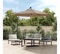 Vidaxl Parasol En Porte-À-Faux Led Et Mât En Acier 300 Cm Taupe Gris