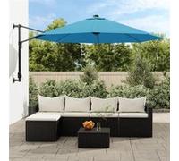 Parasol mural avec LED bleu mer 290 cm, parasol de jardin, parasol d'extérieur, parasol de patio, parapluie, 362894