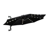 Vidaxl Parasol Mural Avec Mât Métallique Et Led 300 Cm Noir Noir
