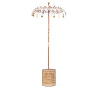 vidaXL Parasol Rond balinais avec Une Base en Coton crème et en Bois Massif, Taille 95-100 cm, Fait Main, idéal pour Le Jardin ou la terrasse, Stable et Lourd, Parfait pour l'été.