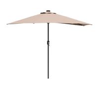 vidaXL Parasol Taupe avec Un Cadre en alu, Dimensions 294 x 150 x 224 cm. Il a des lumières LED, Une manivelle, il est résistant à l'eau et aux UV. Le Tissu est en Polyester, avec Un aérateur. C'est