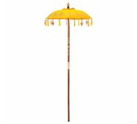 vidaXL Parasoleil rond Bali jaune de 250 cm en bois naturel et coton, super pour l'extérieur, résistant aux UV, parapluie décoratif traditionnel pour le jardin, la terrasse, les hôtels, les temples, l