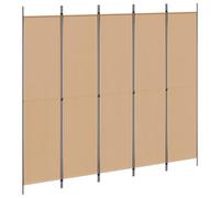 vidaXL Séparateur de pièce, en 5 parties, beige, 250 x 220 cm, en tissu, pour salon, moderne, pliable, brise-vue, cadre en fer, séparateur de tissu, intérieur