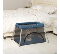 vidaXL Parc pour bébé avec matelas Bleu marine Tissu de lin 10304